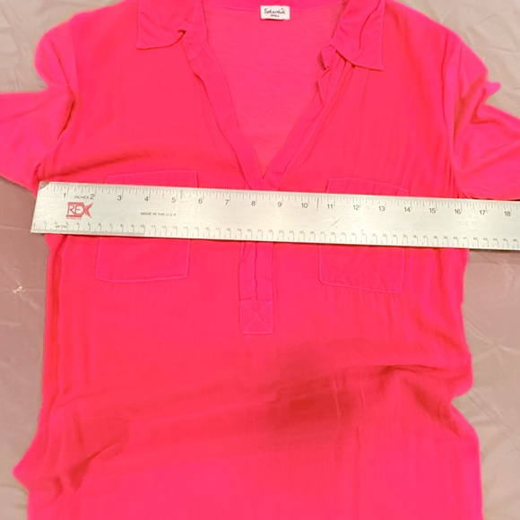 NWOT Splendid Long Sleeve w/ Roll Tab Hot Pink Henley Top Size Small MSRP $98 - Picture 9 of 11